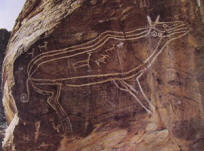 Figura di animale e cacciatore con bovidi, cervi e stambecchi, VI-iV millennio a.C. Cueva de la Veja, Spagna